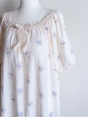NEW！Cotton Bunny Ballet Print Nightgown | Lace Trim Dress | Built-In Bra Pad